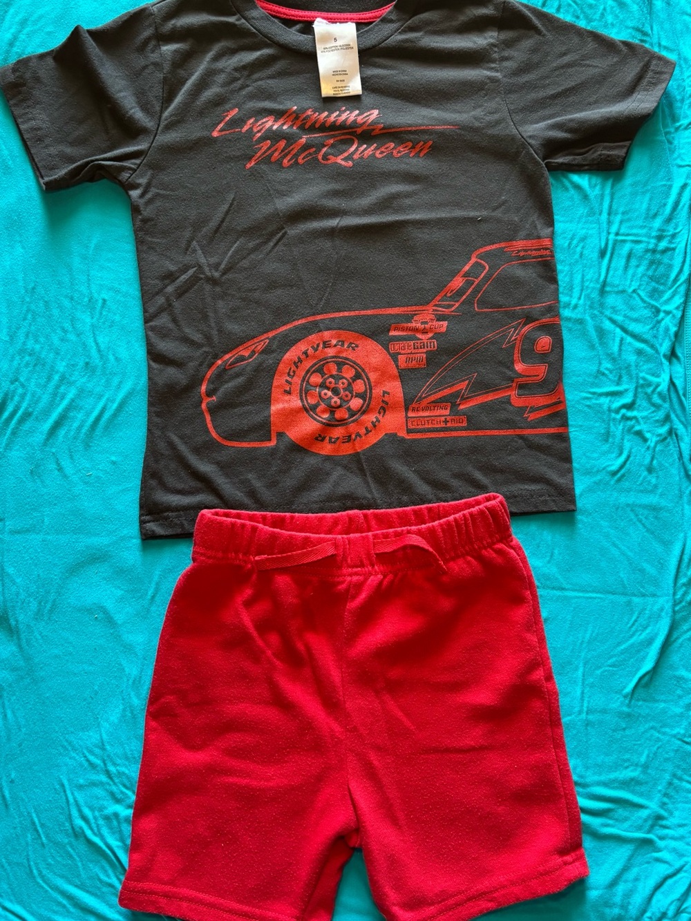 Disney Lightning McQueen Black & Red Tee with Red Shorts